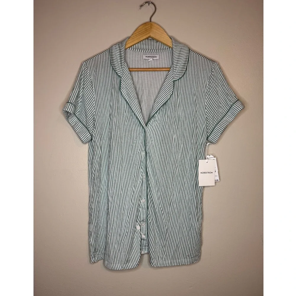 Nordstrom Womens XS Green White Skinny Stripe Modal Pajama Set 2PC NWT